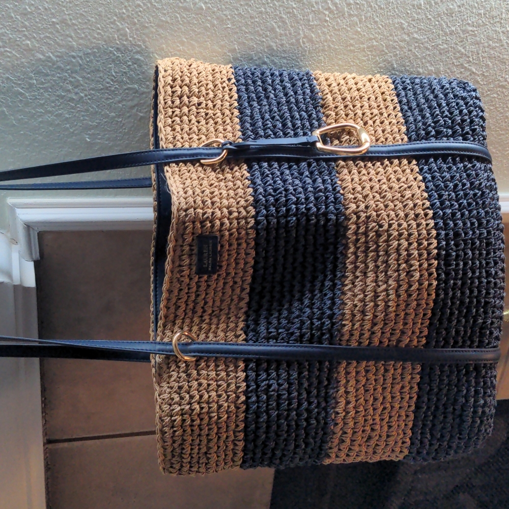 Lauren Ralph Lauren Tolton Crochet Straw Tote